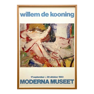 Willem De Kooning Vintage 1983 Abstract Expressionist Lithograph Print Framed Extra Large Sweden Exhibition Poster " Figure in Marsh Landscape " 1966 For Sale