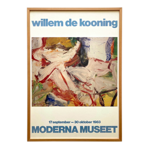 Willem De Kooning Vintage 1983 Abstract Expressionist Lithograph Print Framed Extra Large Sweden Exhibition Poster " Figure in Marsh Landscape " 1966