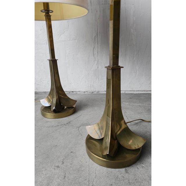 1970s Mid Century Aged Brass Table Lamps by Hart Associates - A Pair For Sale - Image 5 of 10