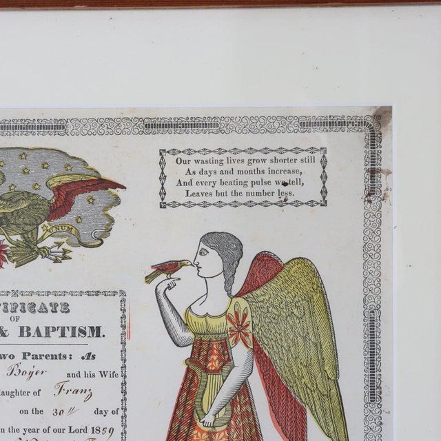 Pa German Fraktur Taufschein Hand Colored Birth/Baptismal Certificate C1859 For Sale - Image 12 of 14