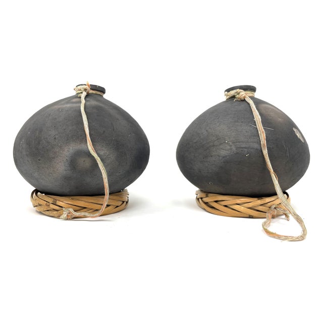 1950s 1950s Pair of Black Oaxacan Mezcal Jars From Mexico - 5" H X 5.5" Diam. For Sale - Image 5 of 11