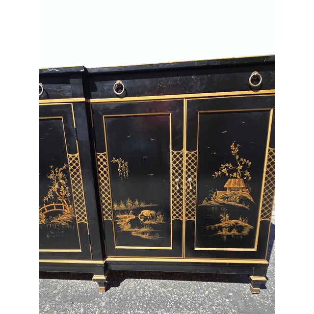 Vintage Chinese Asian Black Lacquer Chinoiserie Sideboard Credenza Greene Hinkle For Sale - Image 10 of 18