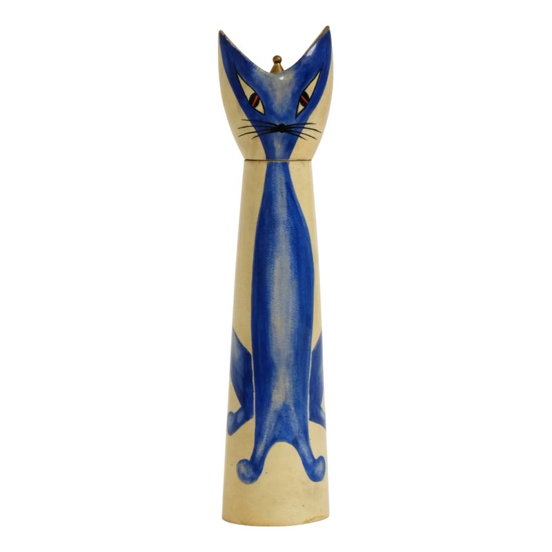 Sculptural Goatskin Pepper Mill With Blue Cat By Aldo Tura For Macabo, 1960s