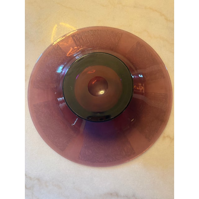 1930s Amethyst Glass Centerpiece Bowl, Large 14.5" Vintage Purple Console Bowl, Acid Etched Floral Art Deco Lattice For Sale - Image 14 of 14