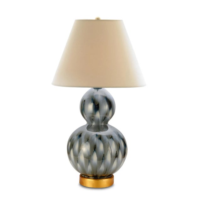 Contemporary Bunny Williams Home Small Pheasant Feather Lamp, Blue with Gold Base For Sale - Image 3 of 3
