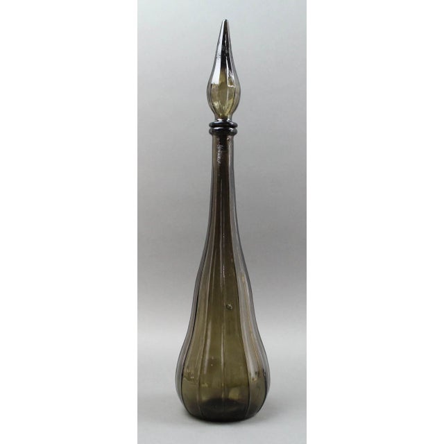 Guildcraft Italy Smokey Green Empoli Glass Decanter Genie Bottle Mid Century Modern Measures approximately 5" diameter, 15...