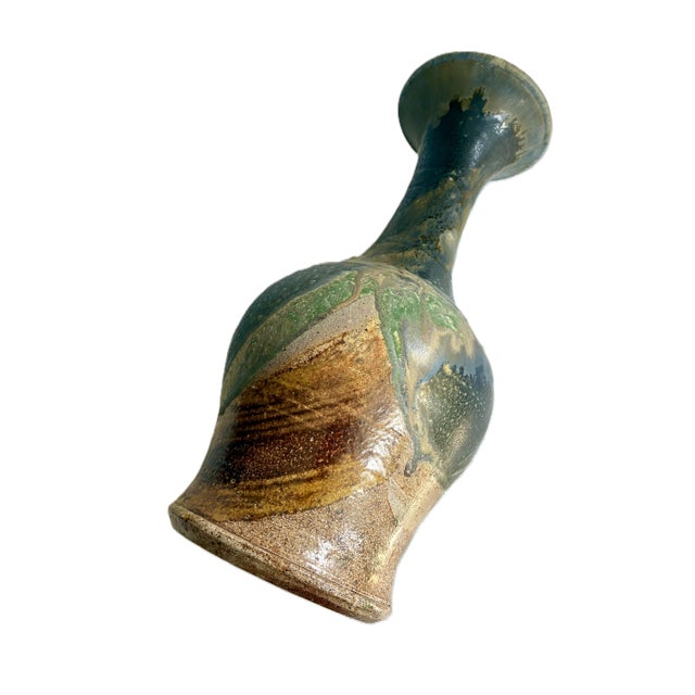 a Signed Mid Century vintage 1970s ceramic art studio pottery vessel this handmade sculptural vase is made of clay with a...