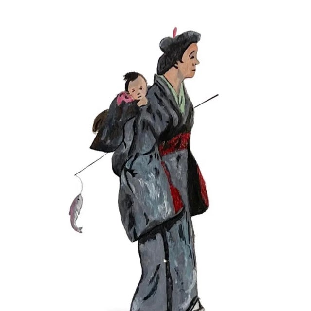 Palmieri, East Asian Woman and Child, 1920s, Watercolor For Sale - Image 7 of 8