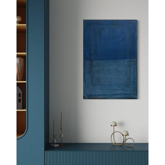 Blue Marilina Marchica, Deep Blue Landscape, Pure Pigment on Canvas For Sale - Image 8 of 8