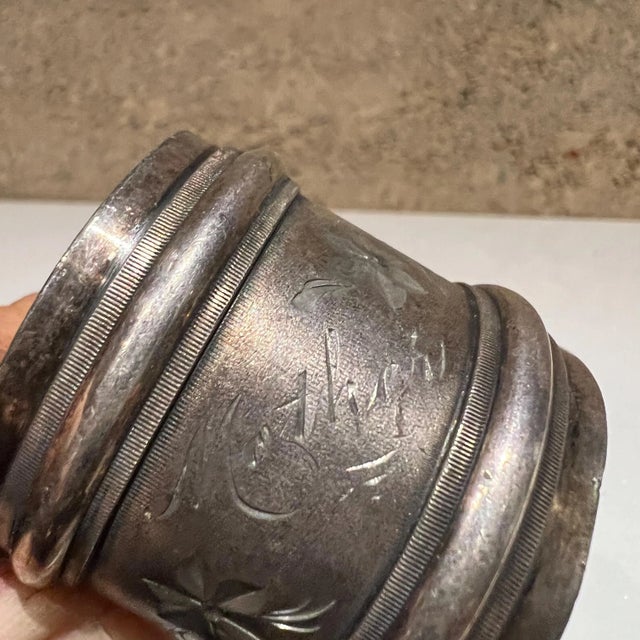 AMBIANIC presents Antique Vintage Pretty Silverplated Napkin Ring Holder inscribed Mother Unmarked appears silverplated...