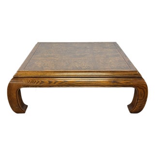 Vintage Henredon Style Burlwood Ming Leg Coffee Table For Sale