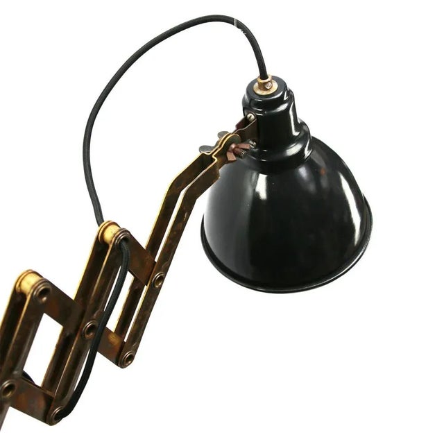 Vintage Industrial Wall Lamp in Black Enamel and Brass For Sale - Image 6 of 7