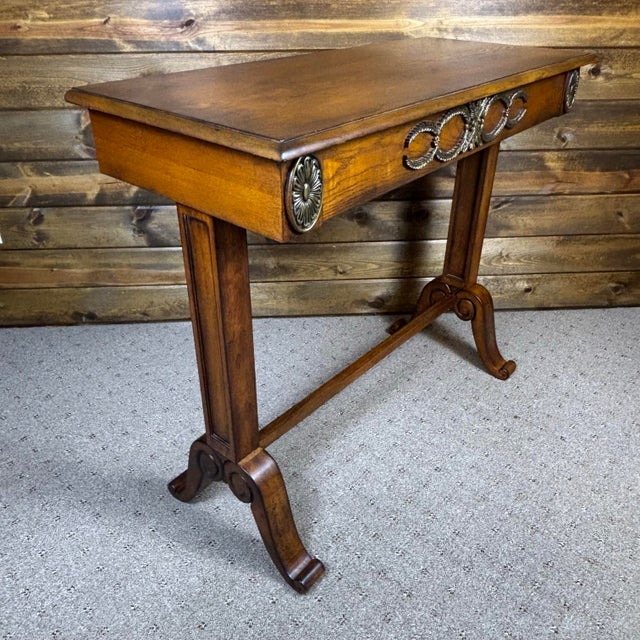 2000 - 2009 Vintage Oak Side Console Accent Table W Carved Accents and Scroll Feet For Sale - Image 5 of 10