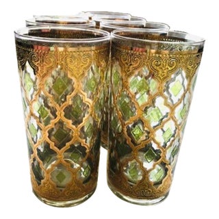 Set of 8 Vintage Culver Highball Glasses With 22-Karat Gold Valencia Design For Sale