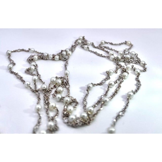 Seed Pearl Diamond Platinum 52" Long Necklace For Sale In Los Angeles - Image 6 of 10