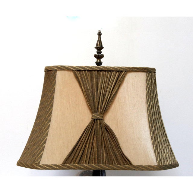 1960s Mid Century Square Green and Tan Pleated Lamp Shade For Sale - Image 5 of 12