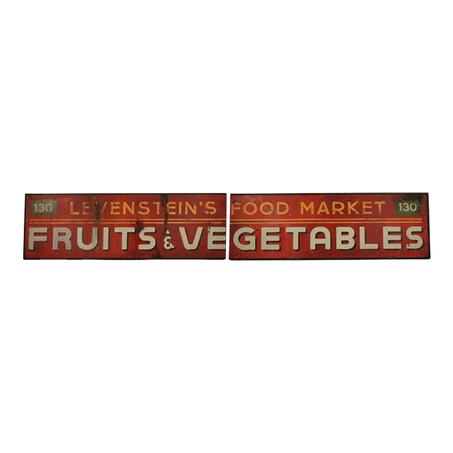 Newly Made Reclaimed Fruits & Vegetables Aluminum Marty Supreme Movie Prop Signs- Set of 2 For Sale