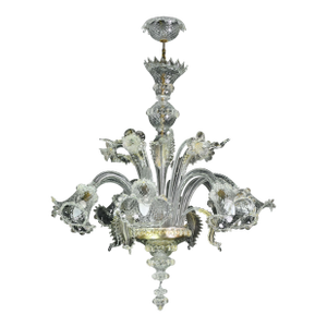 1970s Wonderful Large Size Venetian Chandelier, Transparent and Gold Murano Glass