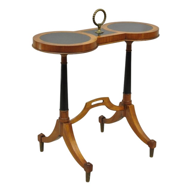 Vintage Weiman Heiroom French Empire Regency Style Black Leather Top Side Table For Sale