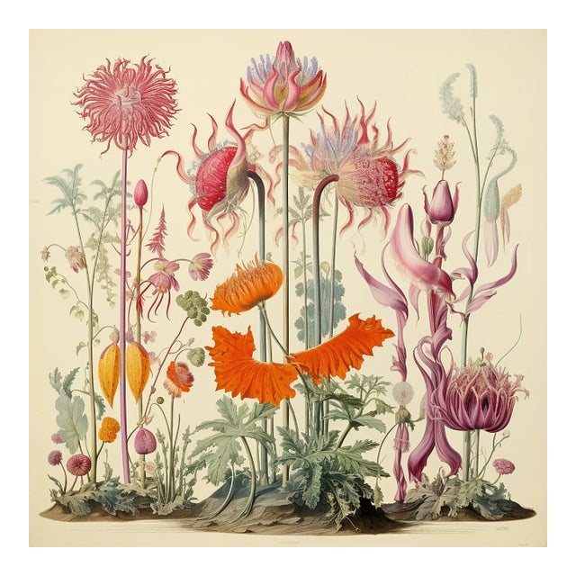 20" X 20" 'Flowers' Botanical Print, Unframed For Sale