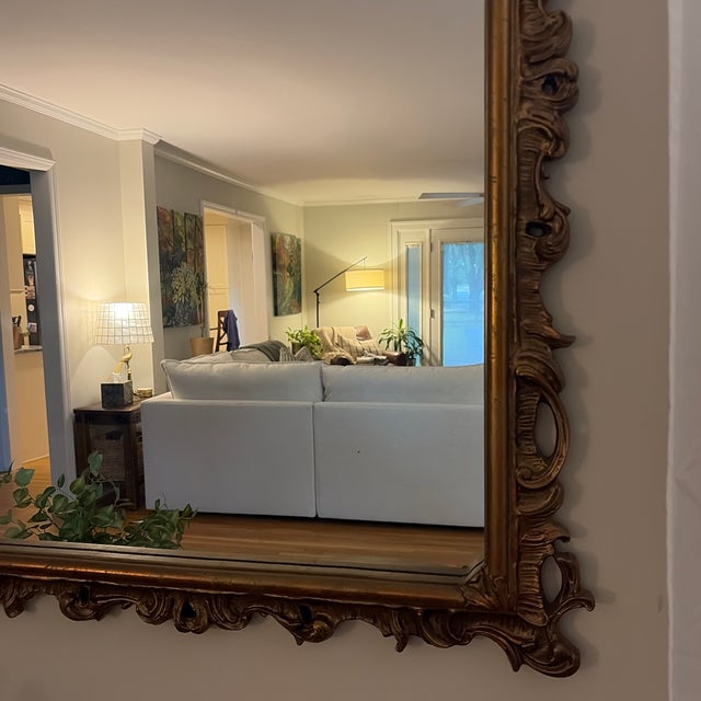 Gold Vintage Rococo Revival Carved Gold Wall Mirror | Large Ornate Gilt Frame For Sale - Image 8 of 9