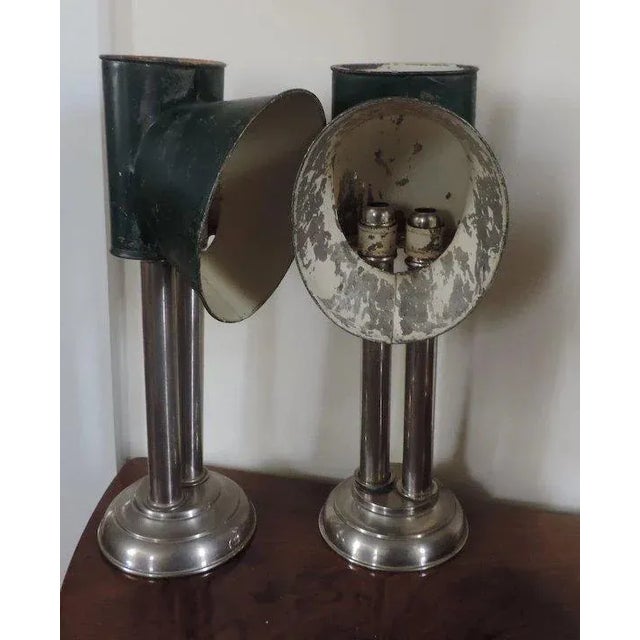 19th Century 19th Century Nickel Library Desk Lamps with Tole Shades - a Pair For Sale - Image 5 of 11