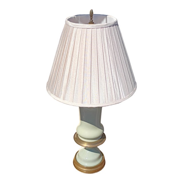 Frederick Cooper Celadon Porcelan Glass and Brass Table Lamp For Sale