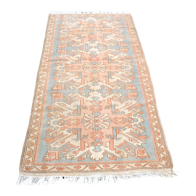 Vintage Mid Century Turkish Pastel Wool Rug For Sale