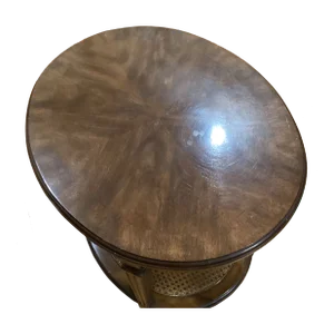 Late 20th Century Vintage Drexel Heritage Walnut Italian Provincial Oval Side Table with Cane Shelf
