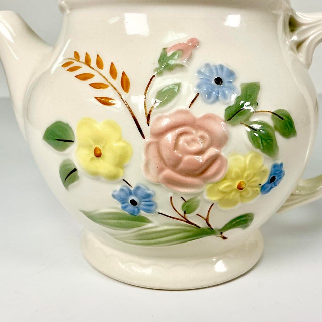 Ceramic 1940s Vintage Farmhouse Boho Chic Art Deco Porcelier Vitreous Large Tea Pot, 6 Cup. For Sale - Image 7 of 13