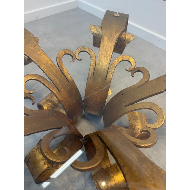Vintage Gilt Iron Coffee Table with Glass Top For Sale - Image 5 of 7