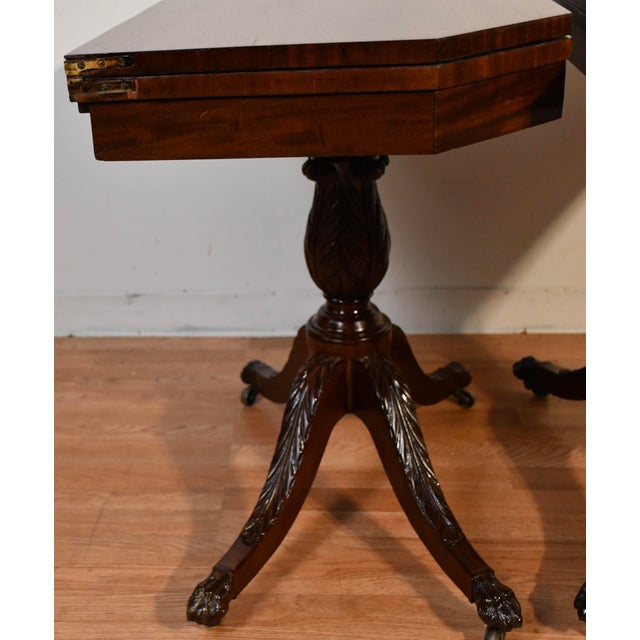 1850 Antique English Federal Mahogany Flip-Top Pair Game Tables / Console Tables For Sale - Image 13 of 18