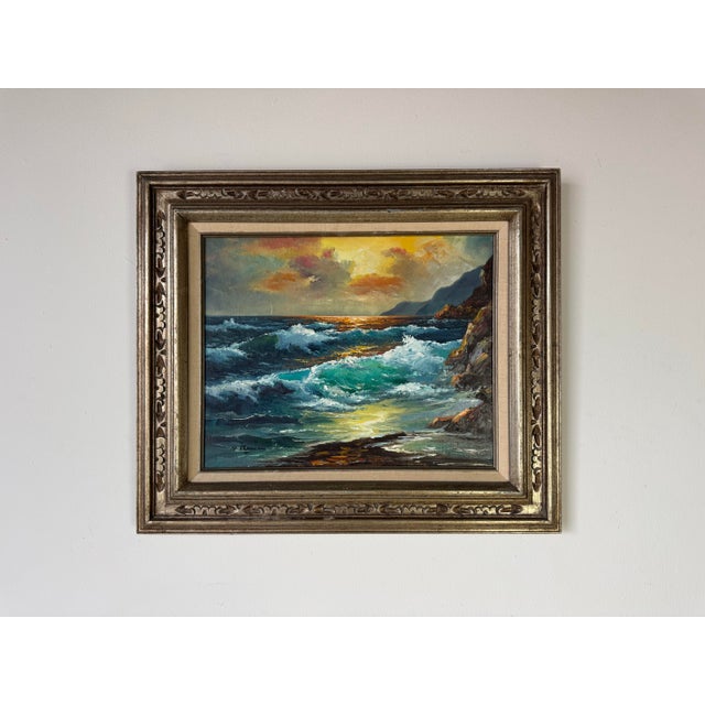 1970’s Vintage S. Sherman Impressionist Sunset Ocean Landscape Oil on Canvas Painting For Sale - Image 9 of 10