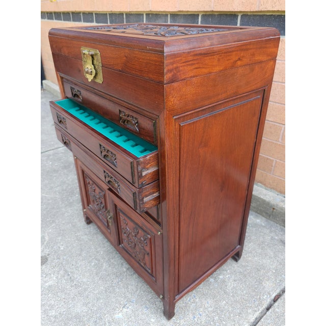 Mid-20th Century Chinese Carved Rosewood Siver Chest Cabinet For Sale - Image 10 of 12