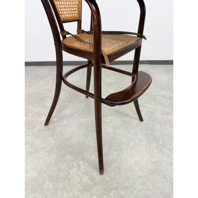 Gold Antique Bentwood Childrens High Chair with Folding Tray and Caned Seat, 1890s For Sale - Image 8 of 11