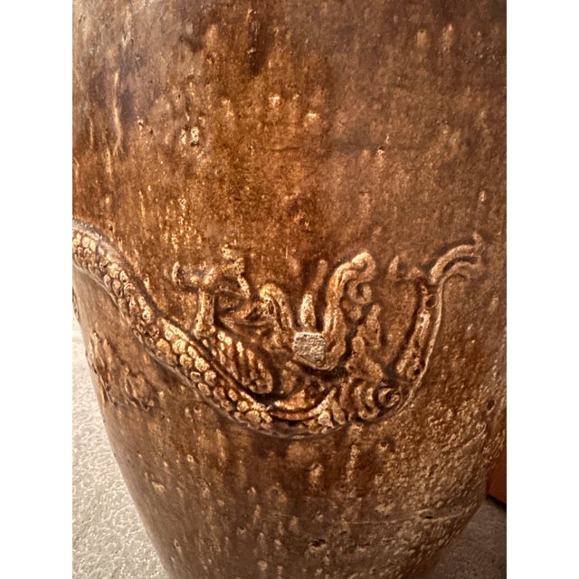 Tall Antique Ming Dynasty Martaban Jar From China and Stand For Sale - Image 9 of 9