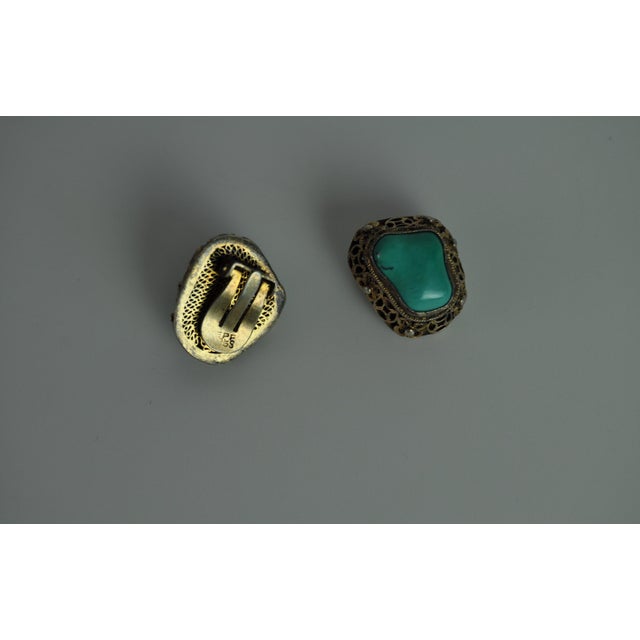 Turquoise and Sterling Silver Ear Clips by Erik Poul Fenster, Denmark, 1960s, Set of 2 For Sale - Image 6 of 9