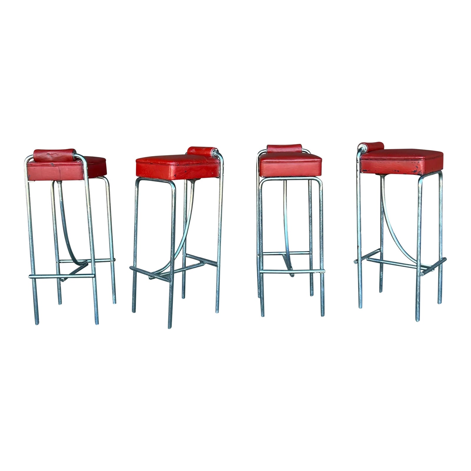 Set of 4 Art Deco Machine Age Bar Stools From Empire State Building ...
