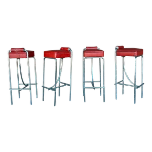 Set of 4 Art Deco Machine Age Bar Stools From Empire State Building
