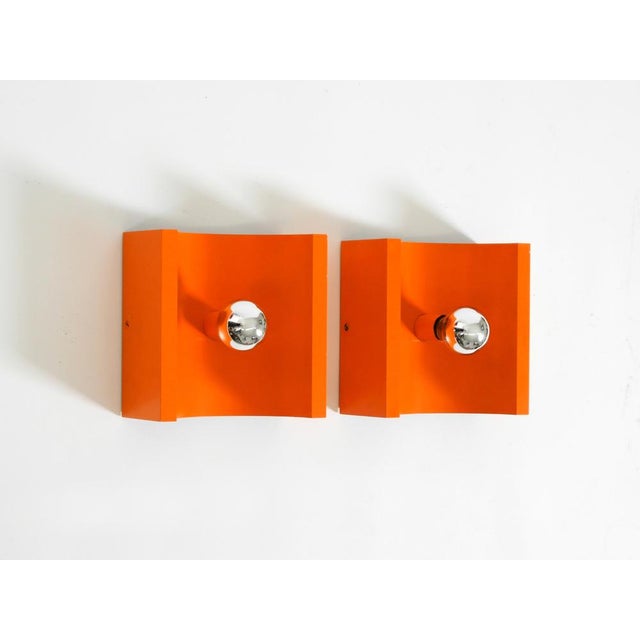 Space Age Metal Wall Lamps in Orange by Klaus Hempel for Kaiser Leuchten, 1960s, Set of 2 For Sale - Image 4 of 18