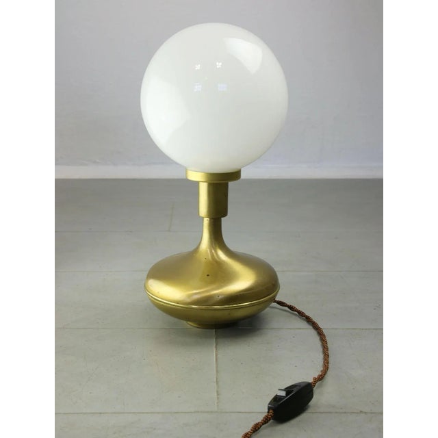 Mid-Century Italian Modern Brass & Opaline Glass Table Lamp For Sale - Image 4 of 12