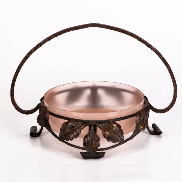 French Art Deco Glass & Wrought Iron Centerpiece Bowl For Sale In Detroit - Image 6 of 6