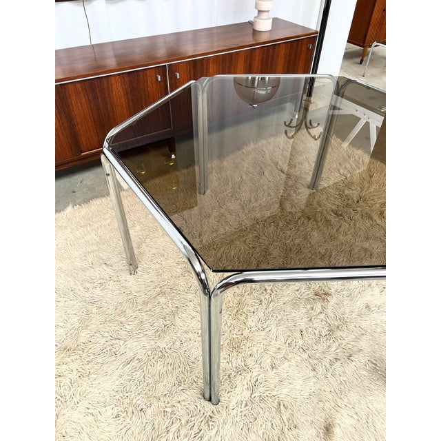 Chrome and Hexagonal Glass Dining Table, 1970s For Sale - Image 9 of 17