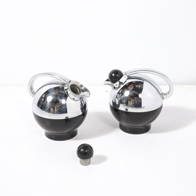 1930s 1930s Art Deco "Spherical Miracle" Chrome & Bakelite Thermos Bottles by Raymond Loewy For Sale - Image 5 of 16