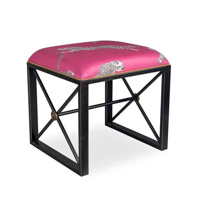 Scalamandre Maison by Port 68 Medallion Black with Leaping Cheetah Bubblegum Single Bench For Sale - Image 9 of 9