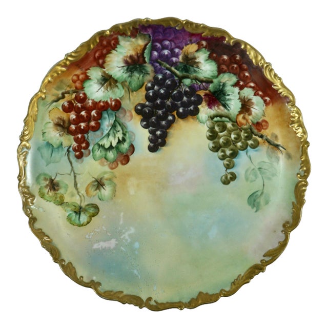 Tressemann & Vogt (T&v) Limoges Hand-Painted Grape Charger, Signed J. Guter, Circa 1900 For Sale