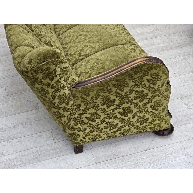 Vintage Danish Three-Seater Sofa in Furniture Velour and Carved Oak, 1950s For Sale - Image 18 of 18