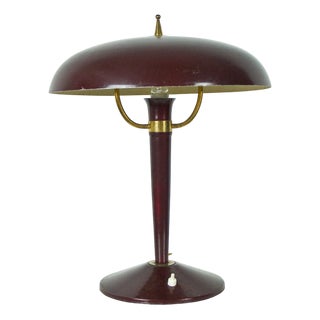 Vintage Italian Burgundy Metal & Brass Desk Lamp, 1950s For Sale