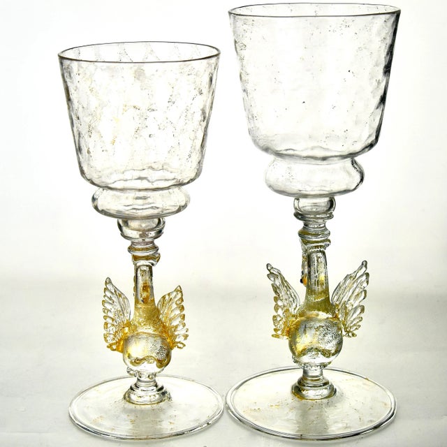 Murano Vintage Mid 20th Century Hand Blown Venetian Glass Goblets- Set of 10 For Sale - Image 4 of 7