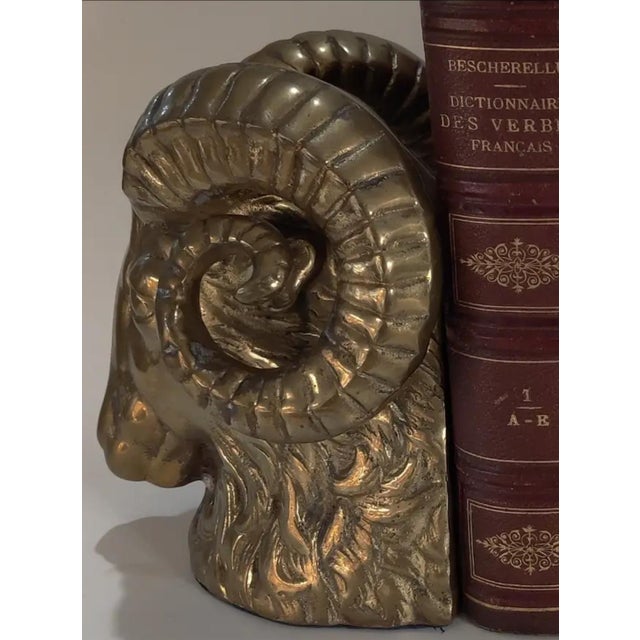 Vintage Pair of Rare Brass Ram's Head Bookends For Sale In Atlanta - Image 6 of 10